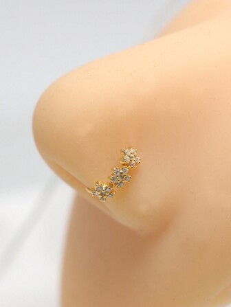 1PC Sterling Silver Flower Shape Shiny Clear Crystal Nose Ring Hoop Piercing Jewelry Body Pircing For Women 22G 8mm