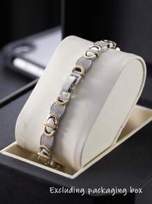 1pc Men's Gold-Plated Byzantine Geometric Flat Hiphop Chain Bracelet, Fashionable Jewelry Gift Suitable For Any Occasion, All Season Wear (Excluding Gift Box) - Silver - View 5