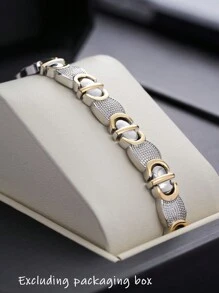 1pc Men's Gold-Plated Byzantine Geometric Flat Hiphop Chain Bracelet, Fashionable Jewelry Gift Suitable For Any Occasion, All Season Wear (Excluding Gift Box) - Silver - View 4