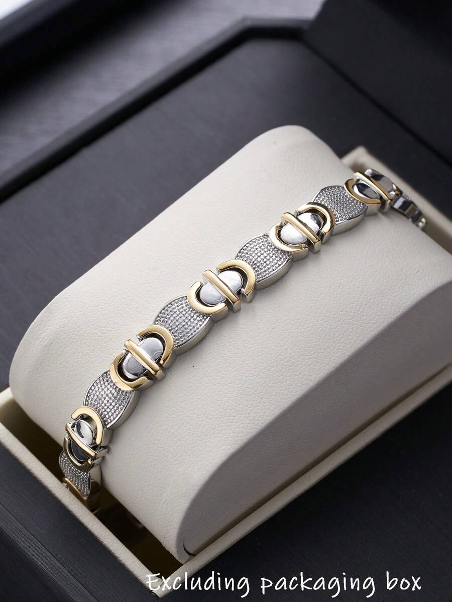 1pc Men's Gold-Plated Byzantine Geometric Flat Hiphop Chain Bracelet, Fashionable Jewelry Gift Suitable For Any Occasion, All Season Wear (Excluding Gift Box) - Silver - View 1