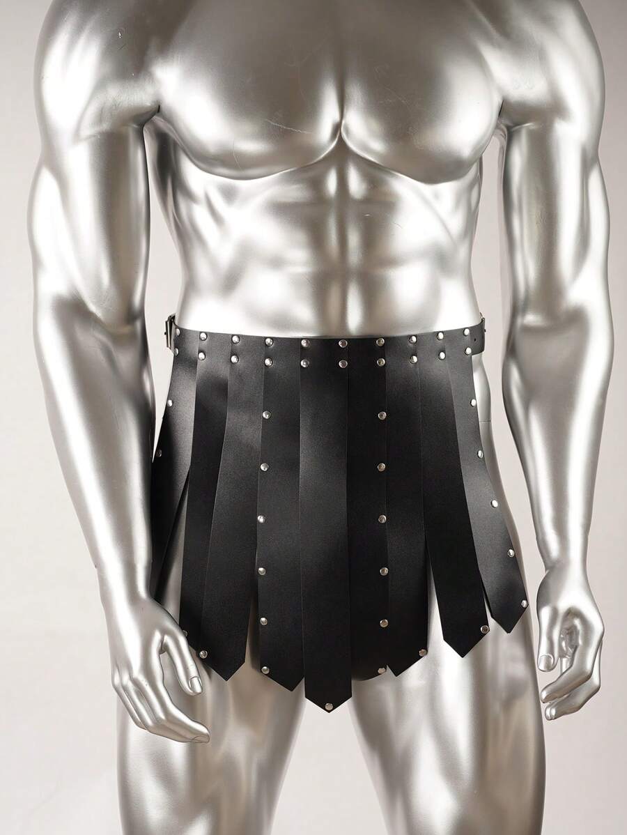 男士腰带、男士角斗士服装、角斗士裙、罗马角斗士裙、角斗士背带裙、男士复古哥特式盔甲裙、黑色仿皮、盔甲配饰，适合狂欢节派对、休闲、商务、男友/丈夫/父亲/爸爸等场合，可作为男士礼物、日常穿着、时尚、青少年、户外、度假、运动、旅行等秋冬季配饰，适合青少年、青年、男士、休闲、户外、运动、度假、毕业礼物、生日礼物、日常穿着 - 黑色 - 查看 1