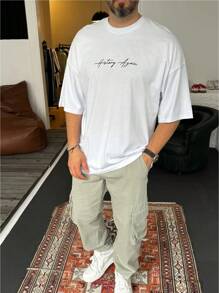 Men's Casual Letter & Rider Print Round Neck Short Sleeve T-Shirt, Summer - White - View 2