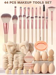 24/39/42/44/49/56/57PCS Makeup Tools Set Including:1pc Multi-Functional Zipper Toiletry And Cosmetic Bag Waterproof+ Makeup Brush Set+5PCS Makeup Sponges+5PCS Mini Makeup Sponges+5PCS Triangle Powder Puffs+5PCS Mini Air Cushion Powder Puffs+1pc Hairband+2PCS Hand Bowl Strap+1pc Makeup Brush Cleaning Tools - 彩色 - 查看 14