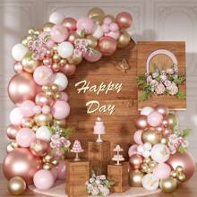 119 piezas Arco de flores de metal en colores rosa dorado, azul, blanco , rosa, blanco - Kit de guirnalda de globos, adecuado para cumpleaños, bodas, despedida de soltera, graduación, aniversario, bautizo, fiesta temática, telón de fondo, decoración de jardín, hogar, exterior, fotografía, carnaval, celebración, baby shower, Día de la Madre - multicolor - Ver 3