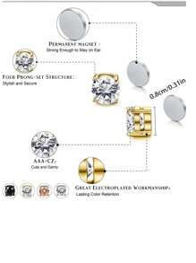 Bộ khuyên tai từ tính bằng thép không gỉ 8mm, phù hợp cho nam giới không cần xỏ lỗ, kiểu kẹp, khuyên tai từ tính đính đá phong cách hip hop, quà tặng trang sức dịp Giáng sinh và Năm mới. - Nhiều màu - Xem 5