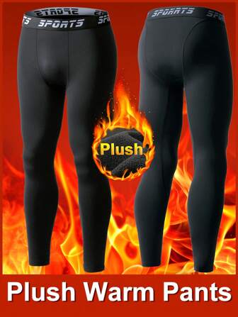 1 stuk thermische compressiebroek voor heren, thermisch gevoerde effen legging, warme basislaagpanty, zwart, herfst/winter