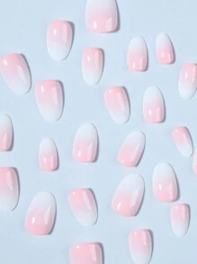 24片装短款椭圆形闪光法式美甲贴纸，婴儿潮一代美甲套装包含：1瓶果冻胶和1把指甲锉。完美适用于短款亚克力指甲，适合女性和女孩日常及派对使用。 - 查看 3
