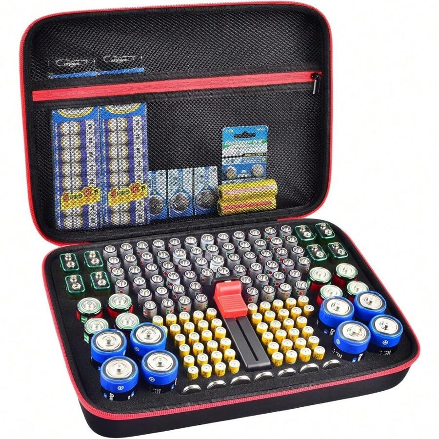 ZHITING Batterij organizer, batterijen opbergkoffer,batterijbox met tester,bevat 110 batterijen van verschillende groottesleuf voor AAA, AA, 9V, C, D