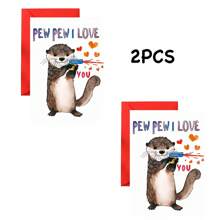 1pc/2pcs Charming And Interesting Otter Love Confession Card, Birthday Card, Invitation Card With Envelope, Perfect Gift For Couples, Wife/Husband, Couple On Valentine's Day, Anniversary, Christmas, Father's Day