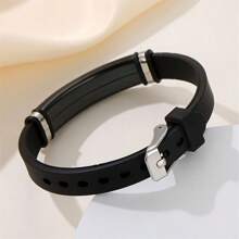 [Customized] Men's Custom Engraved Bracelet, Personalized Silicone And Stainless Steel Adjustable Wristband, Father's Day Gift - Black - View 7