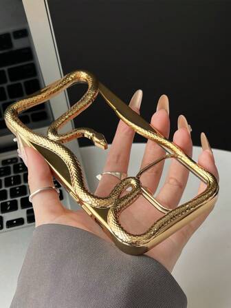 Fashionable New Champagne High-Grade Electroplated 3D Creative Interesting Hollow Breathable Small Snake Phone Case, Compatible With Iphone 16 Pro Max, IPhone 15, IPhone 17 Pro Max, Anti-Drop Protection Waterproof Shockproof Scratch Resistant