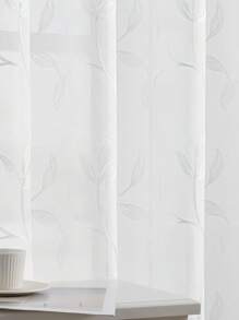 2pcs White Rattan Spring Embroidery Semi-Sheer Voile Curtains With Grommets, Semi-Transparent Light-Filtering Curtain Decor For Bedroom, Living Room, Dining Room, Patio, Balcony