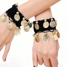 1 Pair Of Loud & Vibrant Belly Dance Wrist Coin Bracelets, Dance Costume Accessories, Belly Dance Jewelry Wristband, Dance Competition Pendant Bracelet, Folk Dance Performance Bracelet, Jewelry Wristband - Suitable For Performances And Festivals
