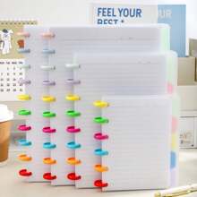 80 Sheets/160 Pages Thicker PP Cover Mushroom Button Loose Leaf Notebook, 5 Color Divider Pages, 100g Thick Paper, Suitable For Note Taking, Diary, Recording, Textbooks,School Supplies,Back To School - Multicolor - View 3