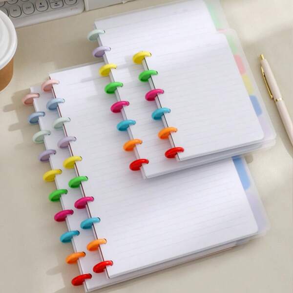 80 Sheets/160 Pages Thicker PP Cover Mushroom Button Loose Leaf Notebook, 5 Color Divider Pages, 100g Thick Paper, Suitable For Note Taking, Diary, Recording, Textbooks,School Supplies,Back To School