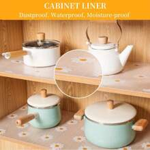 1 Roll Chrysanthemum Pattern Shelf Liner, Non-Adhesive Drawer Liner, Non-Slip Refrigerator Pad, Waterproof EVA Cabinet Liner, Easy-To-Clean Kitchen Cabinet Mat - A - View 6