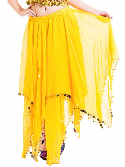 Frauen Bauchtanz Kostüm Chiffon Rock mit Pailletten und Perlen, glänzender elastischer Bund, Karneval Party Bauchtanz Rock, Tanzkostüm