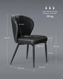 VASAGLE Collection - Chaise de Salle à Manger, Lot de 2, Chaise de Cuisine Tapissée, PU avec Coutures, Moderne Mi-siècle, Salon, Salle de Réception, Restaurant, Noir d'encre - Noir - Voir 5