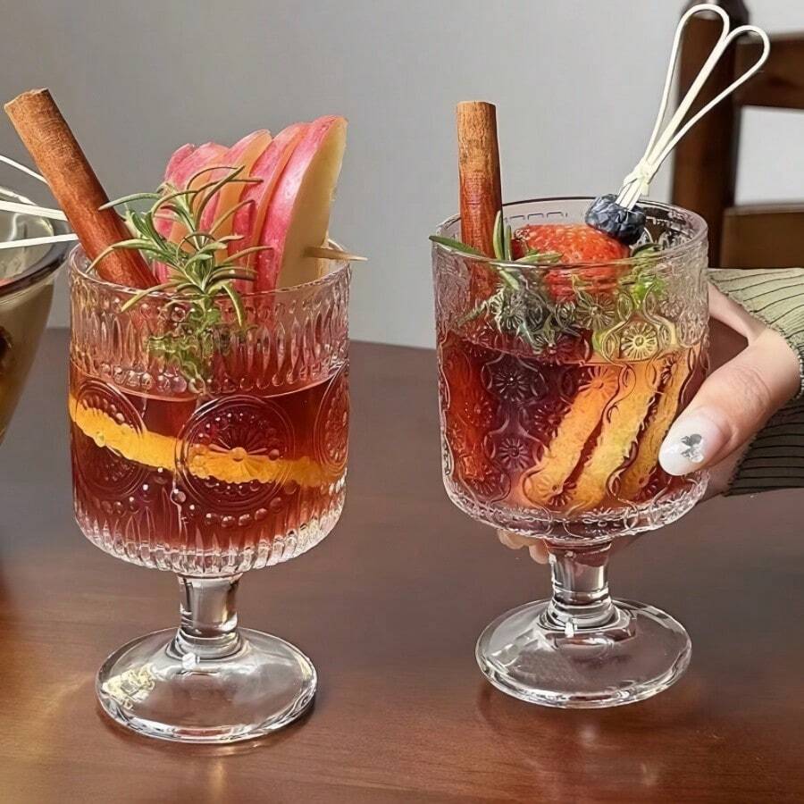 4 件/2 件复古设计向日葵浮雕冰淇淋杯、甜点果汁杯、咖啡布丁杯、饮料高脚杯 - 彩色 - 查看 1