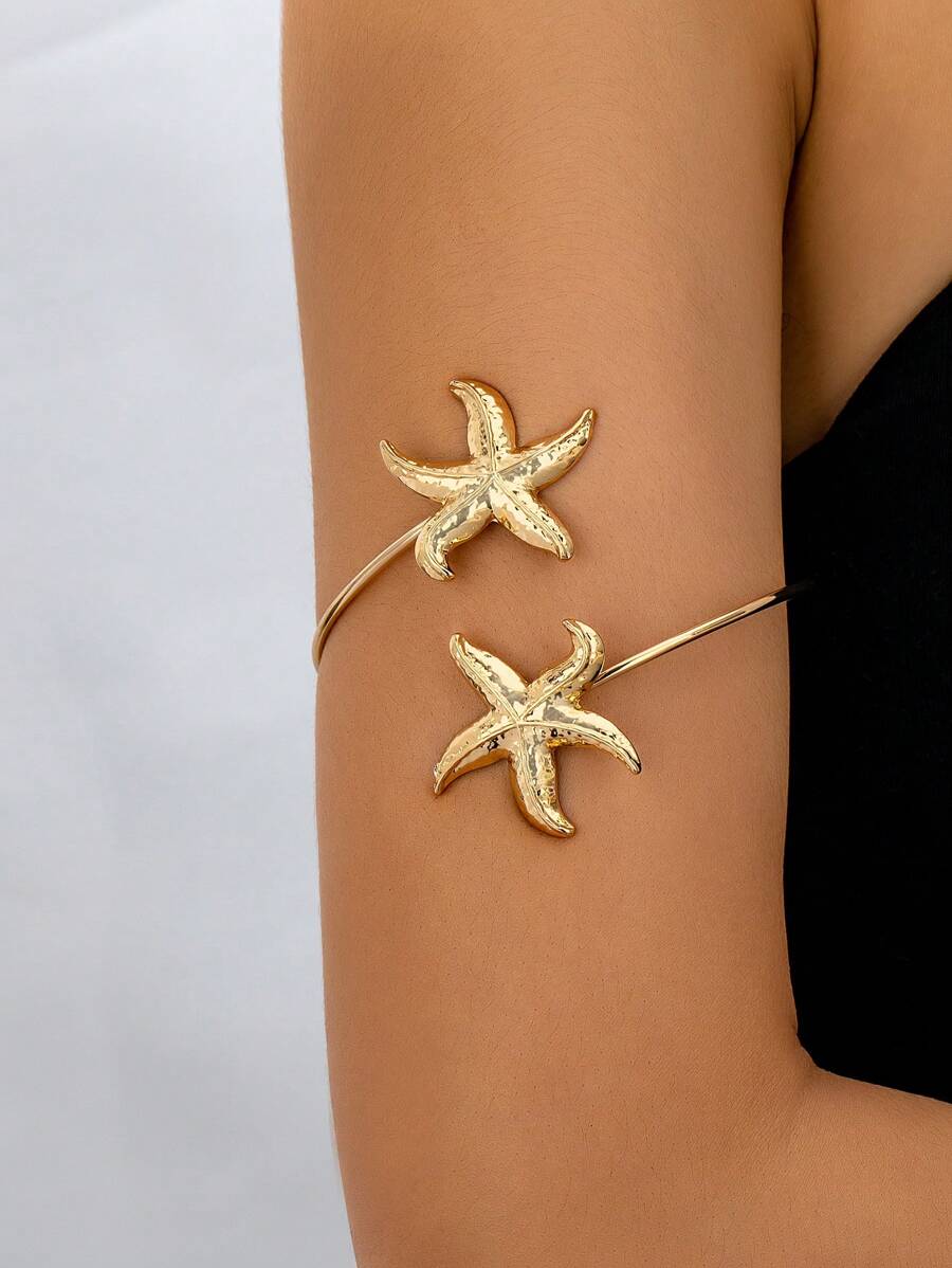 1 pieza Brazalete de color dorado con forma de estrella de mar de verano para mujer, joyería de playa, joyería para fiesta en la piscina