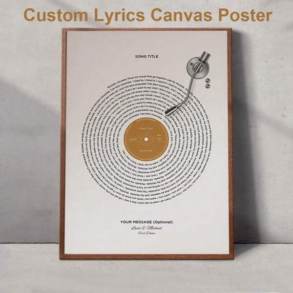 Custom Song Lyrics Canvas Poster, Song Lyrics Wall Art Print, Vinyl Record, Music Gift, First Dance, Wedding Song Lyrics Print For Home Wall Hanging Decoration(No Frame) Gifts Birthday Graduation