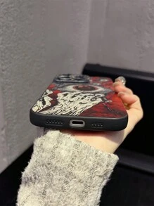 1 pezzo Custodia per telefono nera opaca con foro per lente, copertura completa, grafica colorata con gesto dell'occhio demoniaco, compatibile con 16 Pro Max/ S24 Ultra/S23/A53/A16, impermeabile, antiurto, anti-caduta, resistente ai graffi