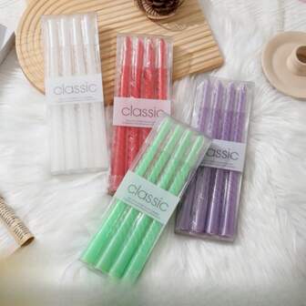 4 件装经典欧式长柄多色螺旋蜡烛，适合家庭、浪漫烛光晚餐、婚礼、无烟