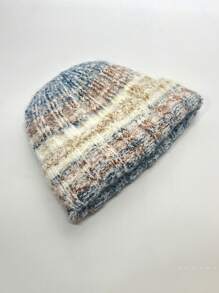 1pc Women's Casual Warm Striped Knitted Beanie Hat With Ear Flaps, Large, Knitted Blend, Autumn/Winter - Knitted Hat - View 10