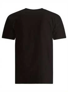 Camiseta con estampado de letras divertido, camiseta de manga corta de cuello redondo casual de verano, parte superior versátil y de moda para el uso diario de los hombres, adecuada para la vida cotidiana - Negro - Ver 2
