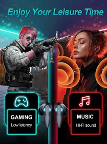 Wireless Gaming Earbuds-Low Latency Bluetooth 5.3 Earbuds  3D Stereo Bass Bluetooth Headphones In Ear Noise Cancelling Mic Large Capacity Battery Earphones - 黑色 - 查看 3