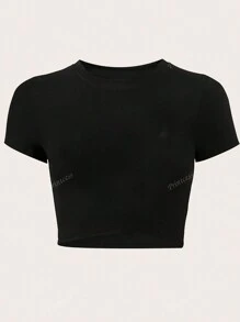 Cherry Red Lip Sexy Round Neck Fitted Short Blouse T-Shirt