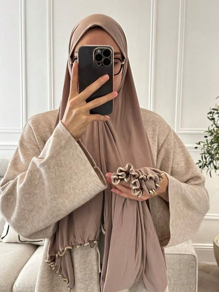 1件装女士休闲纯色莫代尔柔软耳饰头巾,保守素色头巾,适合日常佩戴,搭配面纱服饰、长袍、阿巴雅长袍等,柔软头巾,假日适用 - 藕粉色 - 查看 1