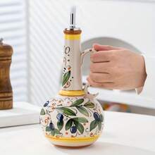 1pc Handpainted Ceramic Olive Oil Dispenser Bottle With Spout - Freezer Safe, Kitchen Decor