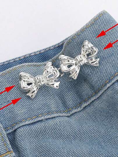 Bow Waist Tightener Buckle Pants Pins No Sew And No Tools Instant Pants Adjustable Button Pins Metal Anti-Walking Light Brooch Sweater Shawl Clip Waist Pin Clothes Accessories Skirt Waist Pin For Jeans Skirts Pants Waist Tightener Bag Charm Accessories Birthday Gift Thanksgiving Christmas Valentine's Day Gift For Girl And Women
