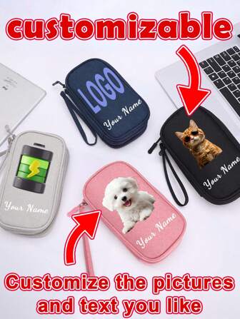 Custodia da viaggio personalizzabile con testo e immagine, borsa organizer impermeabile per cavi di alimentazione, custodia a doppio strato per cavi, regalo tecnologico per uomo, borsetta organizer per accessori per telefono, realizzata in poliestere, per caricabatterie e accessori, elementi essenziali da viaggio