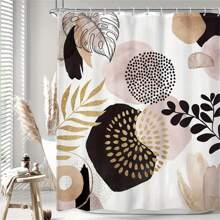 1PC Boho Abstract Mid Century Shower Curtain, Black Pink Gold Leaves Plant Neutral Simple Aesthetic Minimalist Chic Modern Geometric Bathroom Decor Set Fabric 12 Packs Plastic Hooks Fall Decor Bathroom Accessories Back To School