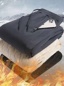 男士加厚保暖运动裤，防风防水，保暖运动裤，男士冬季户外防寒保暖裤，透气休闲跑步徒步裤，黑色/深灰色，加厚款，抓绒面料