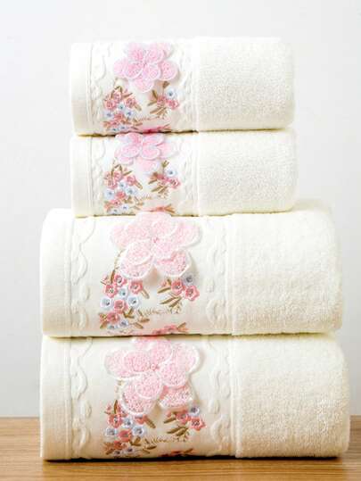 1pc White Towel With Floral Embroidery Design, Minimalist Solid Color Rectangular Bath Towel 27.55"X55.11" Or Small Hand/Face Towel 13.38"X29.52", Unisex Adult Swim/Shower Wrap, Quick Dry Absorbent Soft No-Fade, Suitable For Bathroom, Hotel, Gym, Holiday Gift, Travel Home Bathroom Decor Fall Decor Back To School For Beauty Salon Home Bathroom Shower Towels For Beauty Salon, Hotel Sports,Home Essentials, Towel, Skin Care