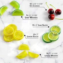 40 件仿真樱桃柠檬青柠片和角。装饰性柠檬片柠檬块红黑樱桃假水果适用于家居厨房派对婚礼装饰书桌装饰品 DIY 工艺品