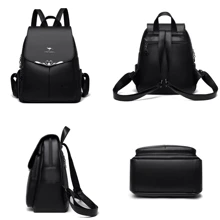 Women Backpack Leather Bag Modern Waterproof Luxury Elegant Adjustable Strap Zipper Travel School Anti Theft Heart Flap - màu đen - Xem 2
