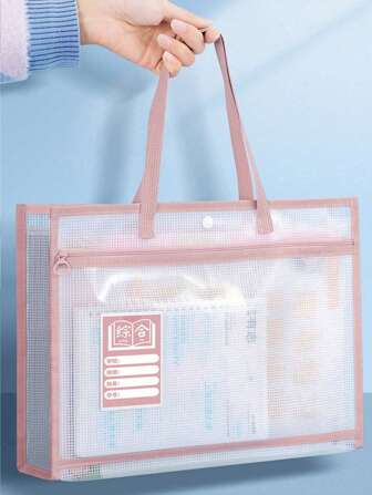 1pc Portable Double-Layer Subject Classification Bag, Transparent Waterproof EVA File Storage Bag, Zipper-Type Special Books And Test Paper Bag, Suitable For Classroom Use Back To School,School Supplies