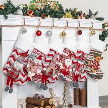 3D Doll Knitted Christmas Stockings 6 Pack Christmas Stockings Knitted 20" Large Family Stocking 3D Dolls For Family Fireplace Hanging Xmas Decorations Holiday Decor - Tất Giáng sinh búp bê dệt kim 3D-6 - Xem 3