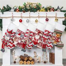 3D Doll Knitted Christmas Stockings 6 Pack Christmas Stockings Knitted 20" Large Family Stocking 3D Dolls For Family Fireplace Hanging Xmas Decorations Holiday Decor - Tất Giáng sinh búp bê dệt kim 3D-6 - Xem 1