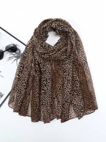 1pc Plus Size Fashionable Leopard Print Soft Scarf/Shawl, Suitable For Daily Commute And Outerwear - Grey - View 17