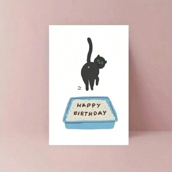 Whimsical, Funny Cat Litter Box Birthday Card - Perfect For Him, Her, Colleagues, Family & Friends | Unique Greeting Card With "Happy Birthday" Message