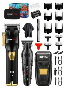 HINEA 3-Piece Hair Clipper Set, High-Power Hair Clipper, T-Shaped Blade Carving Scissors, Compound Shaver With Replacement Blade And Mesh, Men's Cordless Hair Clipper And Trimming Tools, Personal Care Gift Box Set