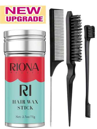  全新升级版 IKT 发蜡棒、光滑发刷套装、持久发蜡棒、梳理头发造型用梳理刷、抚平婴儿头发毛躁的边刷、分缝用鼠尾梳