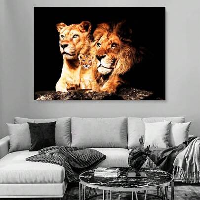 Quadro Decorativo GRANDE Alta Resolução Para Sala Quarto Escritório Hall Quadro Família de Leões Fácil instalação decoração moderna