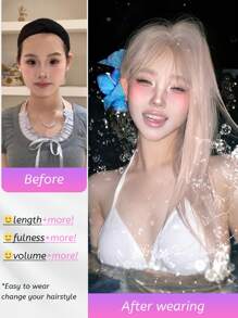 Forehead Shape Lace 4*1, Forehead Lace Long Straight Hair, Center Split Ends Wig, White Blonde 28 Inch Wig, Daily Half Braided Natural, Stylish And Realistic Wigs (Accessories Not Included)