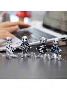 1pc Cute Mini Small Ornament For Desk Anxiety Lying Robot Silver Robot Ornament For Anxiety Relief, Also Suitable For A Small Ornament For Friends, Family And Loved Ones, Inspirational Cute And Funny Office Desktop Decorations Home Bedroom Decorations (4 Styles) Best Gifts Birthday - Multicolor - View 7